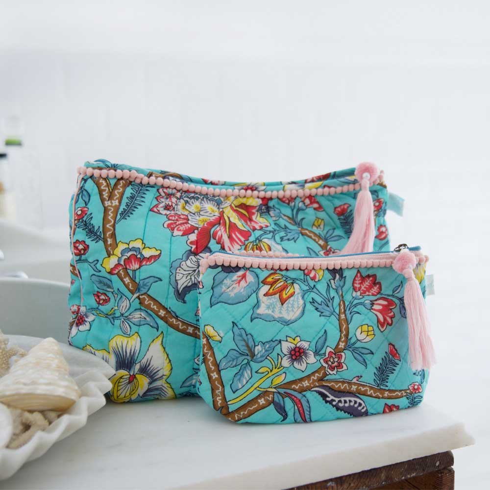 Blue Orchid Print Lined Wash Bag