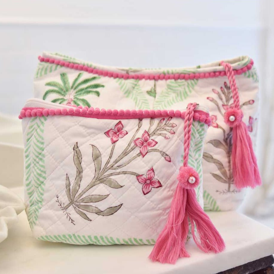 Floral Pink Palms Wash Bags