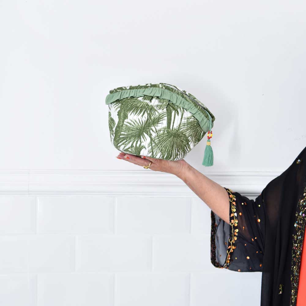 Tropical Green Fern Print Balloon Shaped Wash Bag