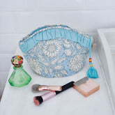 Cornflower Blue Floral Print Balloon Shaped Wash Bag