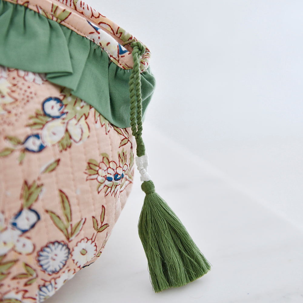 Peach And Green Print Balloon Shaped Wash Bag