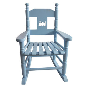 Blue wooden Rocking Chair with cut-out train front view