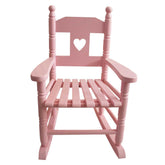 child's pink wooden rocking chair with cut out heart front view