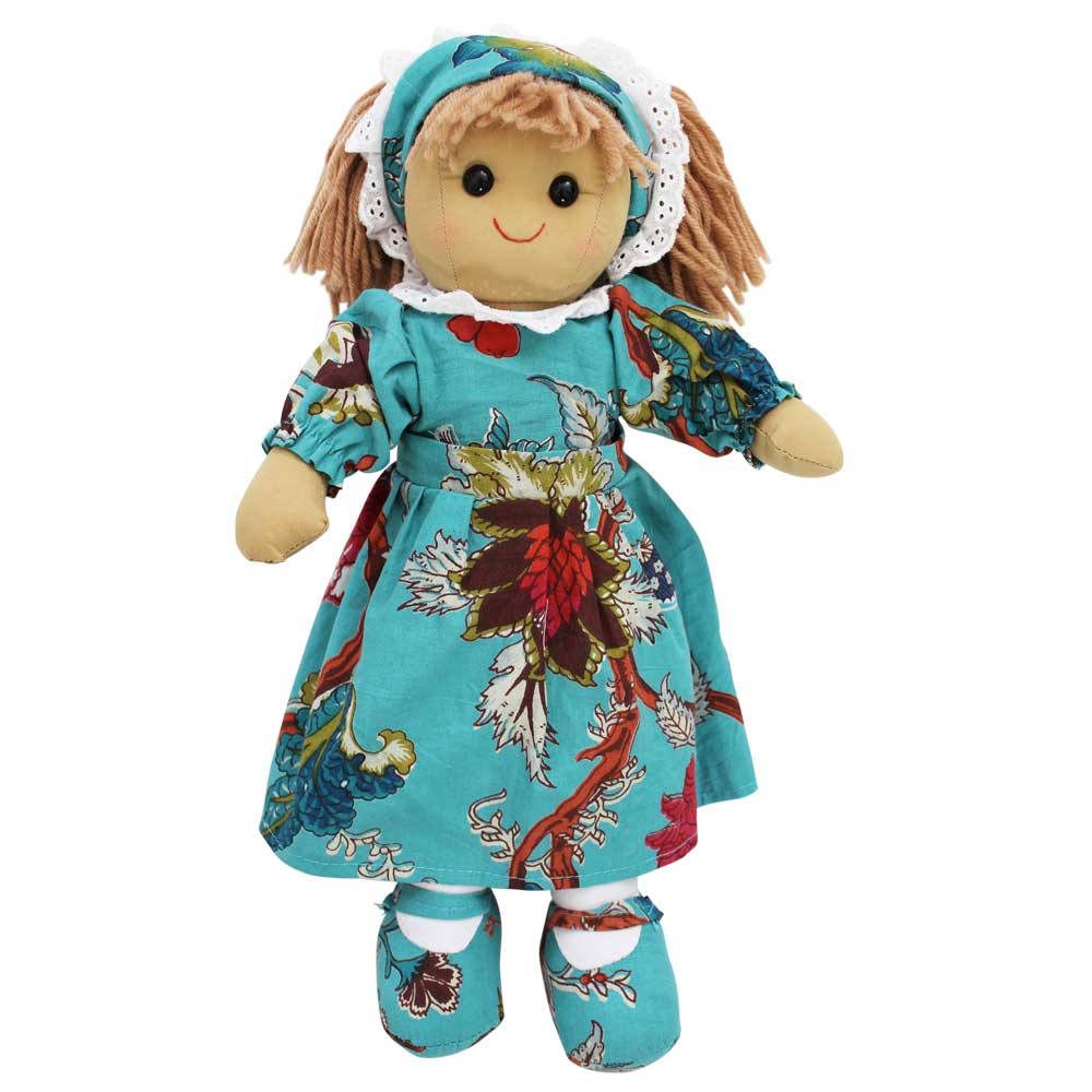 40cm Teal Exotic Flower Dress Rag Doll