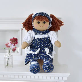 Dark Blue Floral Cord Print Dress Rag Doll 40cm