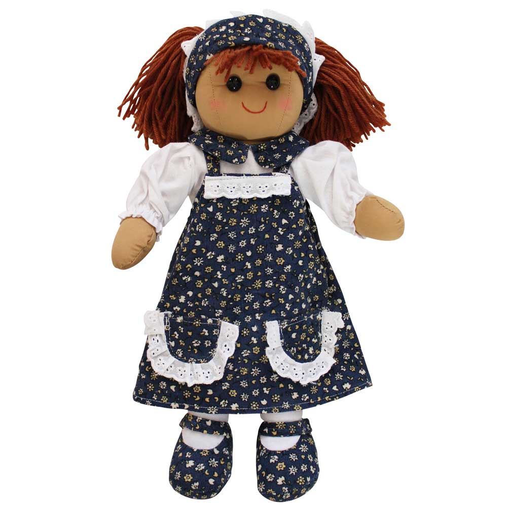 Dark Blue Floral Cord Print Dress Rag Doll 40cm