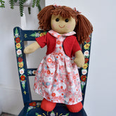 Floral & Goose Print Dress & Cardigan Rag Doll 40cm