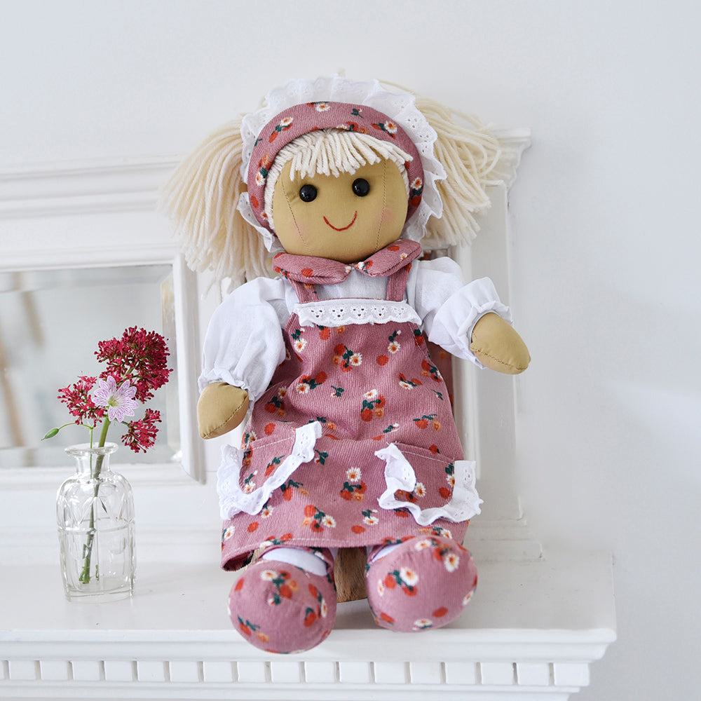 Blush Pink Floral Cord Print Dress Rag Doll 40cm