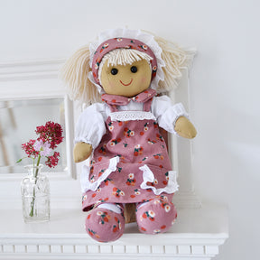 Blush Pink Floral Cord Print Dress Rag Doll 40cm