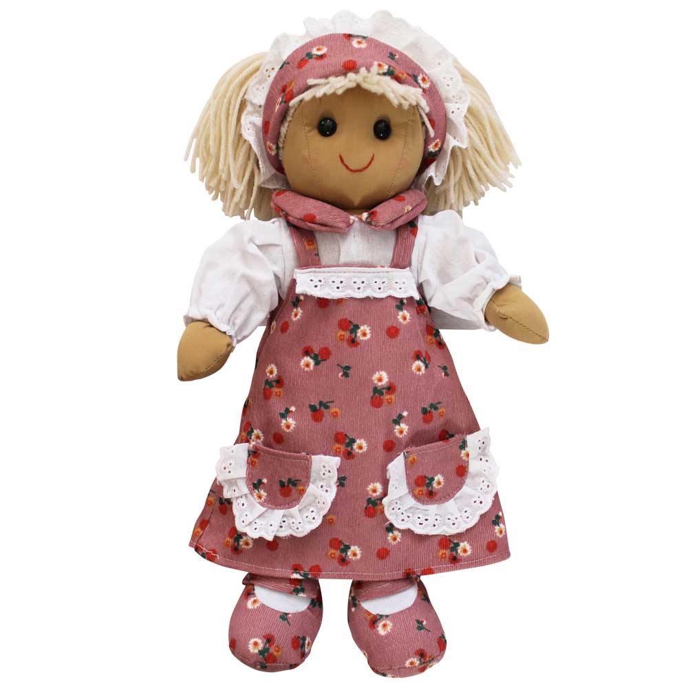 Blush Pink Floral Cord Print Dress Rag Doll 40cm