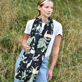 Safari At Night Scarf With Green Pom Pom Trim