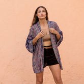 Navy Blue & Coral Viscose Summer Jacket