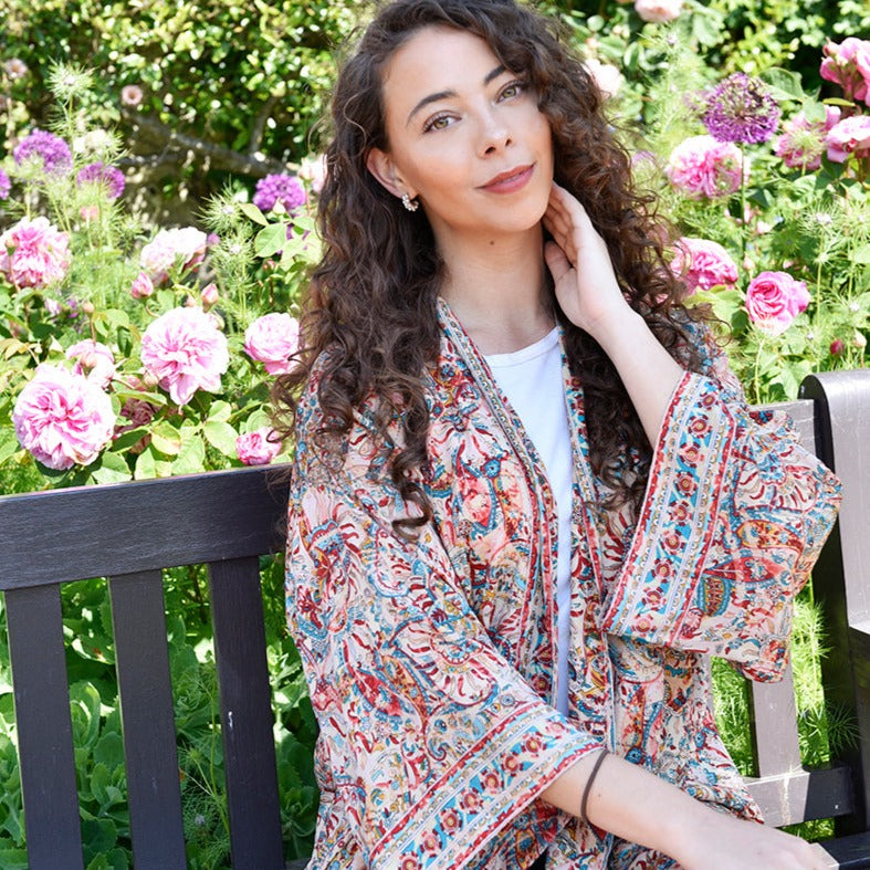 Red, Blue & Orange Paisley Viscose Summer Jacket