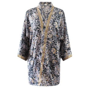 Black, Grey & Gold Floral Viscose Summer Jacket