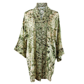 Khaki, Cream & Gold Abstract Floral Viscose Summer Jacket