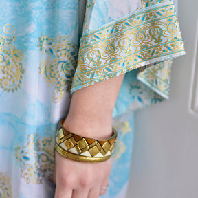 Turquoise Marble With Gold Paisley Blocks Viscose Summer Jacket