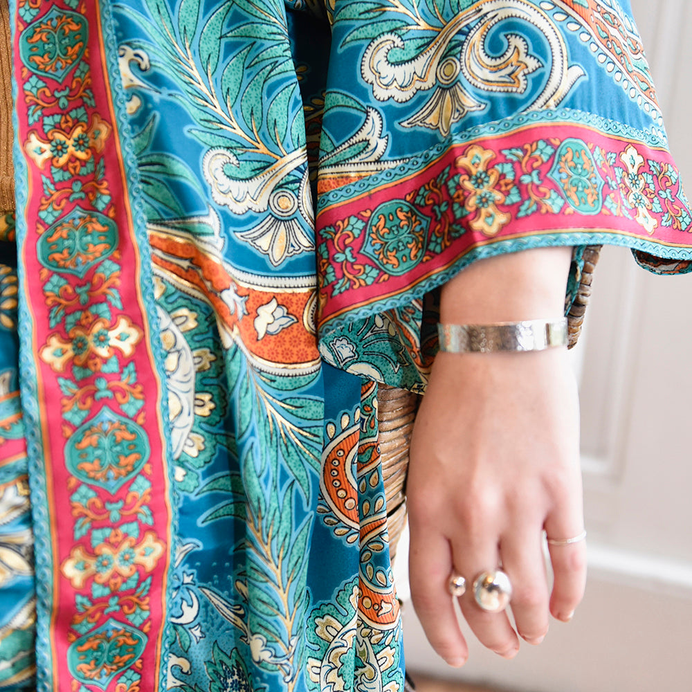 Turquoise, Orange & Pink Print Long Viscose Summer Jacket