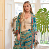 Turquoise, Orange & Pink Print Long Viscose Summer Jacket