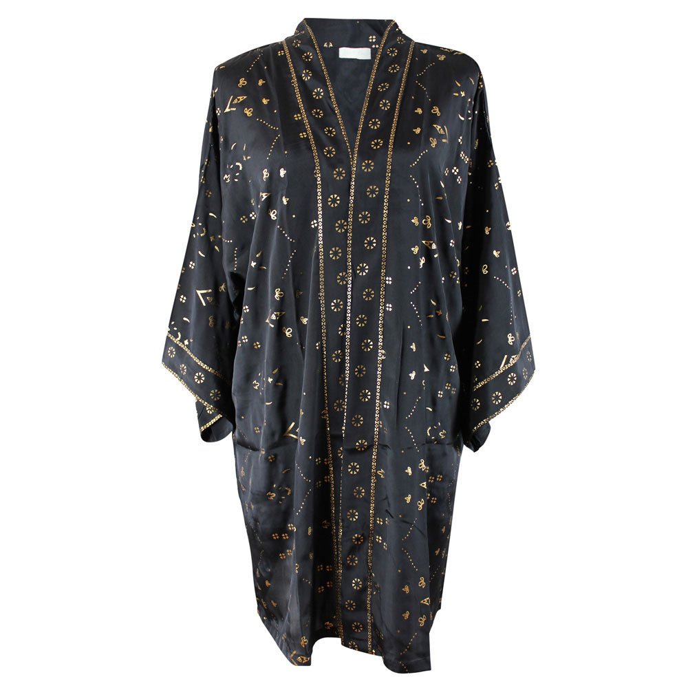 Black & Gold Small Geo Print Long Viscose Summer Jacket