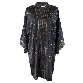 Black & Gold Small Geo Print Long Viscose Summer Jacket