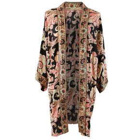 Black, Rose & Gold Baroque Floral Print Long Viscose Summer Jacket