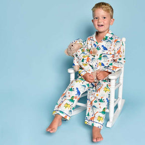 Colourful Dinosaur Print Traditional Pyjamas and matching teddy