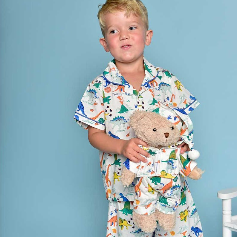 Teddy Bear in Colourful Dinosaur Pyjamas