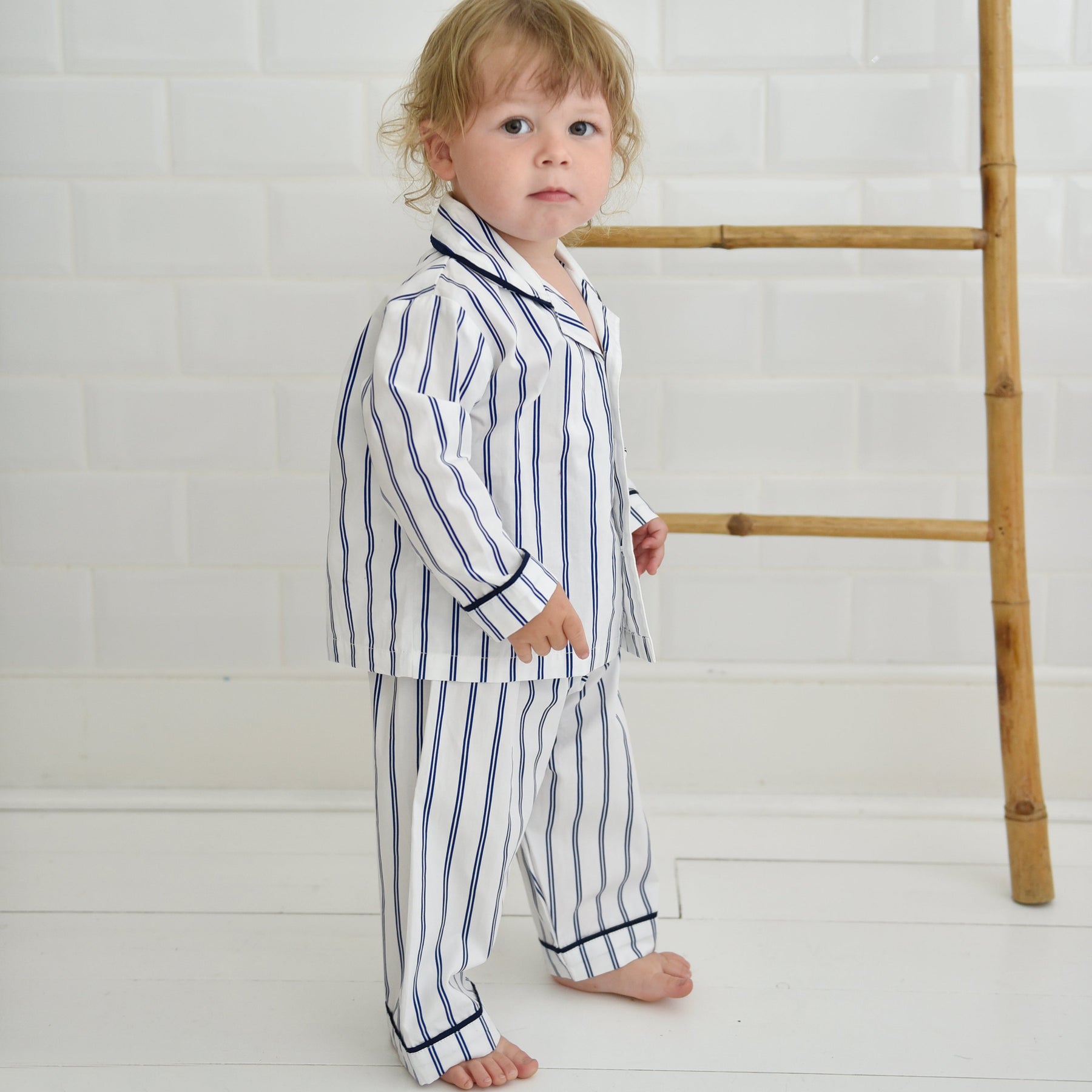 Ralph, White & Blue Halo Stripe Boys Traditional Cotton Pyjamas