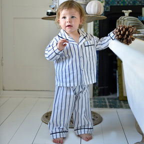 Ralph, White & Blue Halo Stripe Boys Traditional Cotton Pyjamas