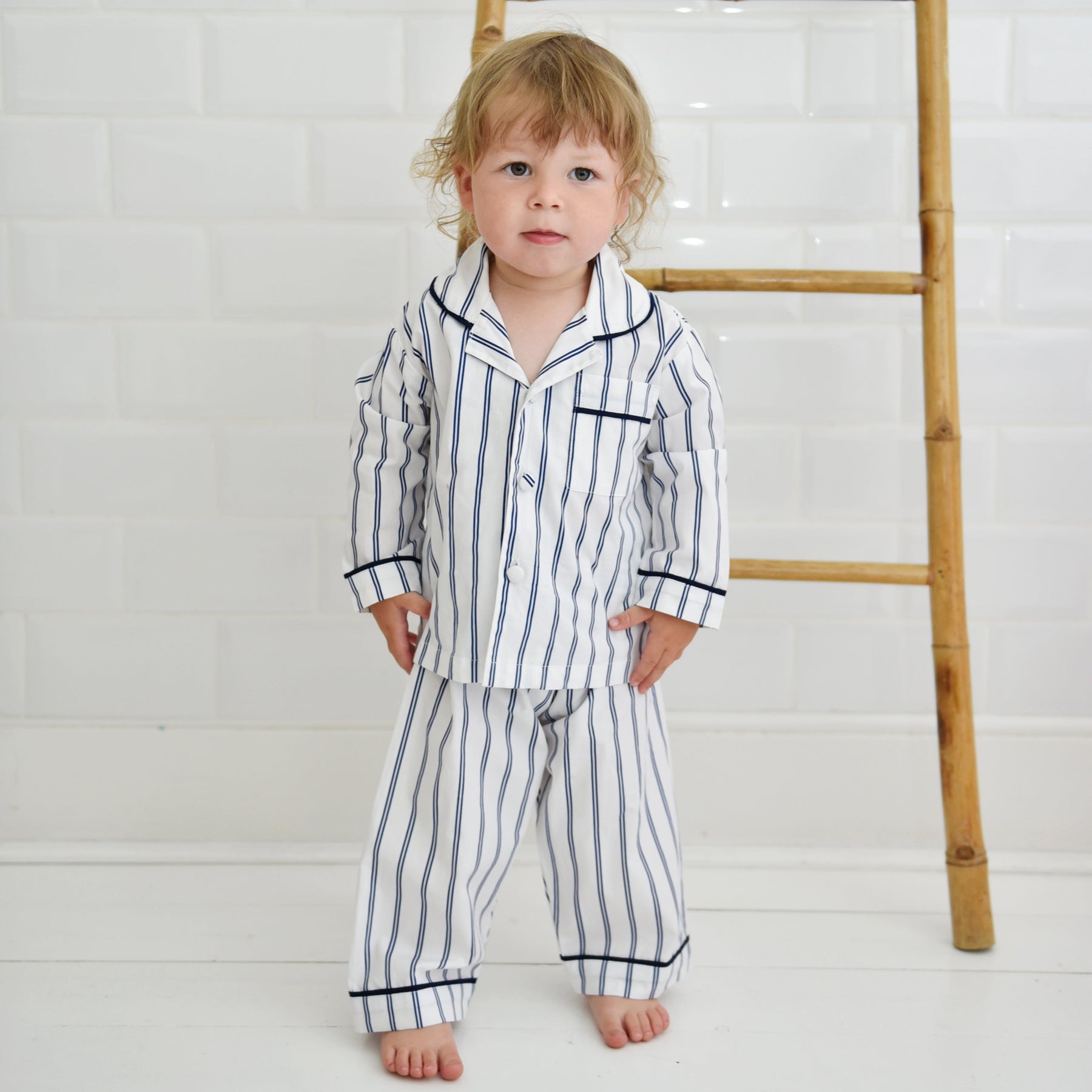 Ralph, White & Blue Halo Stripe Boys Traditional Cotton Pyjamas
