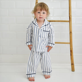 Ralph, White & Blue Halo Stripe Boys Traditional Cotton Pyjamas