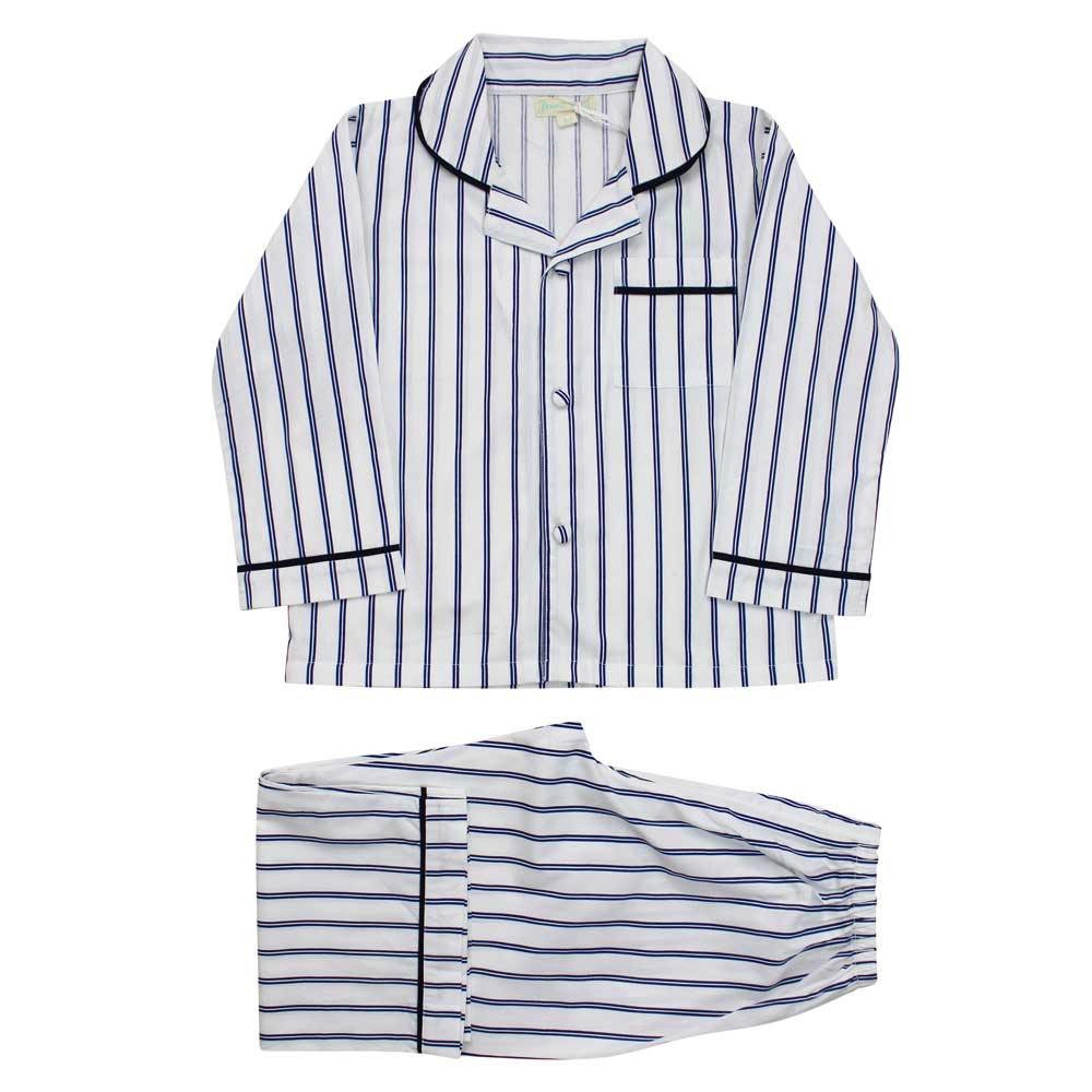 Ralph, White & Blue Halo Stripe Boys Traditional Cotton Pyjamas