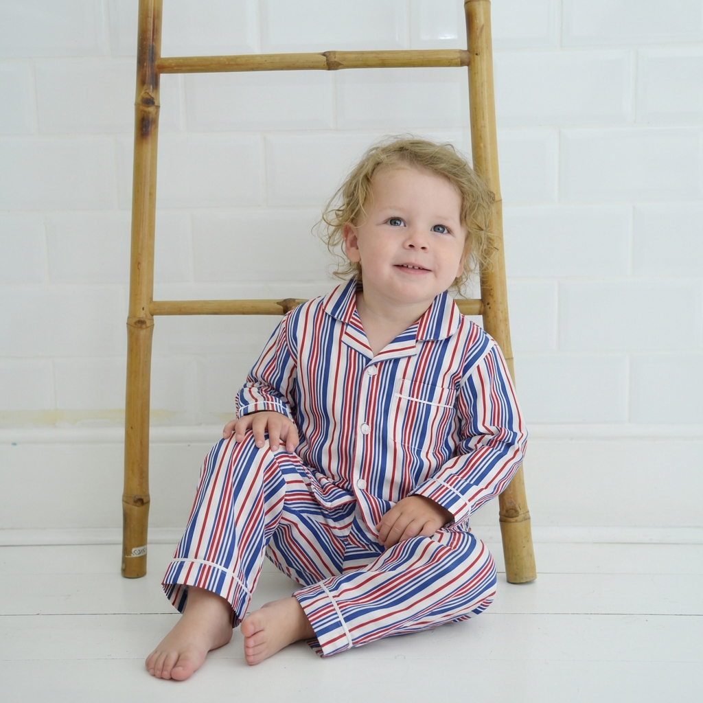 George, Blue, Red & White Stripe Boys Traditional Cotton Pyjamas