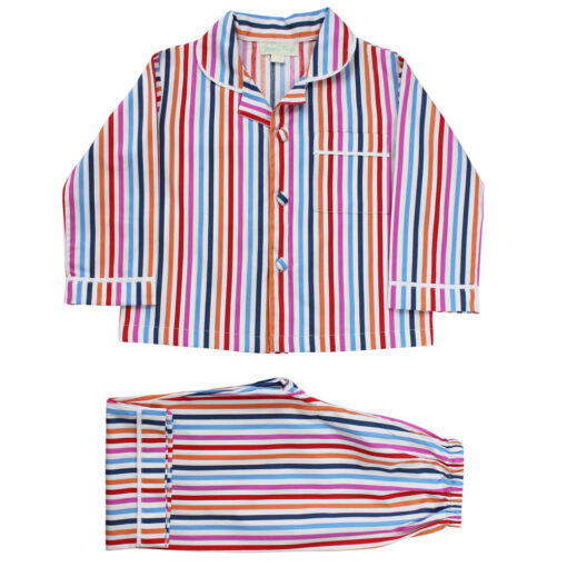 Frank, Multi Coloured Stripe Boys Traditional Cotton Pyjamas