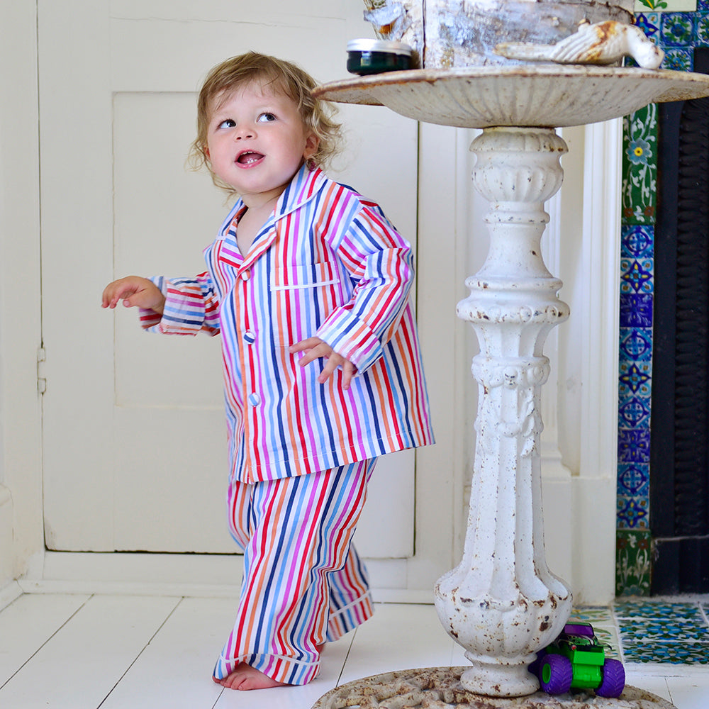 Frank, Multi Coloured Stripe Boys Traditional Cotton Pyjamas