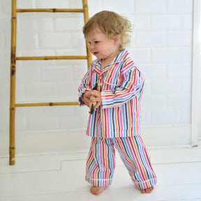 Frank, Multi Coloured Stripe Boys Traditional Cotton Pyjamas