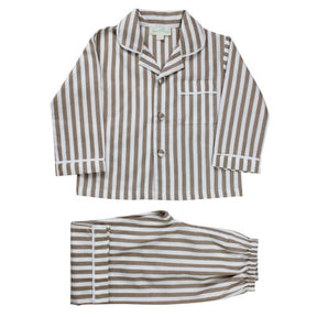 Samuel, Tan & White Stripe Boys Traditional Cotton Pyjamas