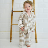 Samuel, Tan & White Stripe Boys Traditional Cotton Pyjamas