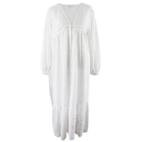 Clarissa, Embroidered, Long Sleeve , V Neck, Button Down Cotton Nightdress