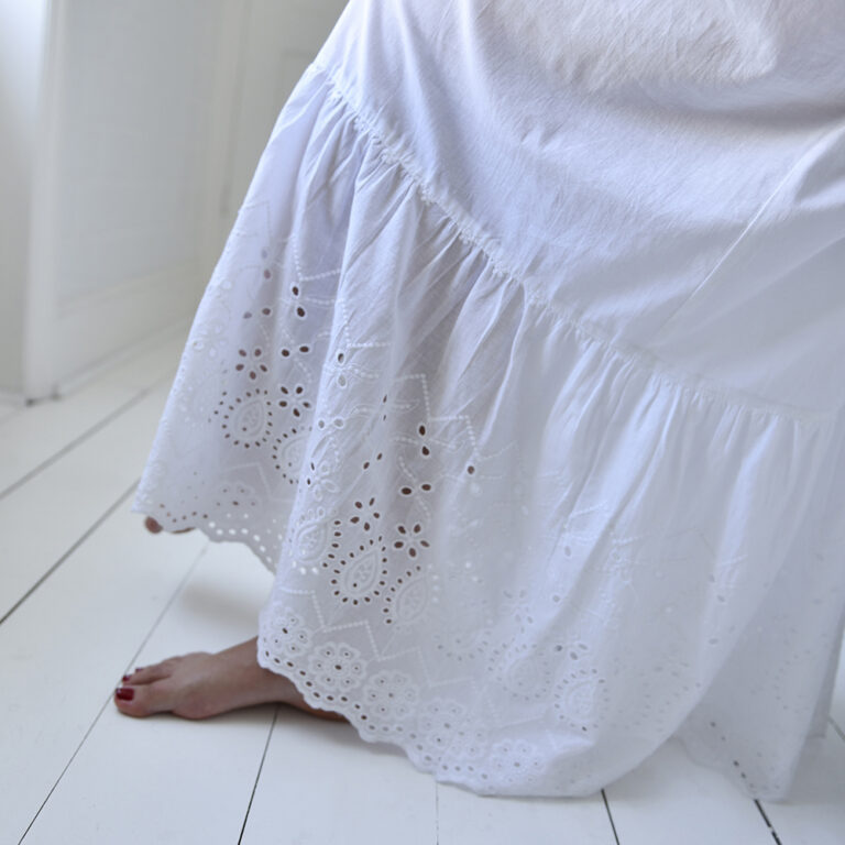 Clarissa, Embroidered, Long Sleeve , V Neck, Button Down Cotton Nightdress