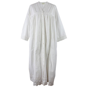 Claudia, Long Sleeve Housecoat, Embroidered Hem & V Neck Cotton Nightdress
