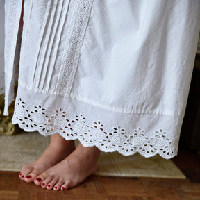 Claudia, Long Sleeve Housecoat, Embroidered Hem & V Neck Cotton Nightdress
