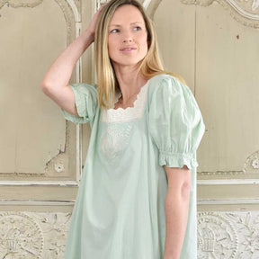 Audrey Green Short Sleeve Embroidered Yolk Nightdress