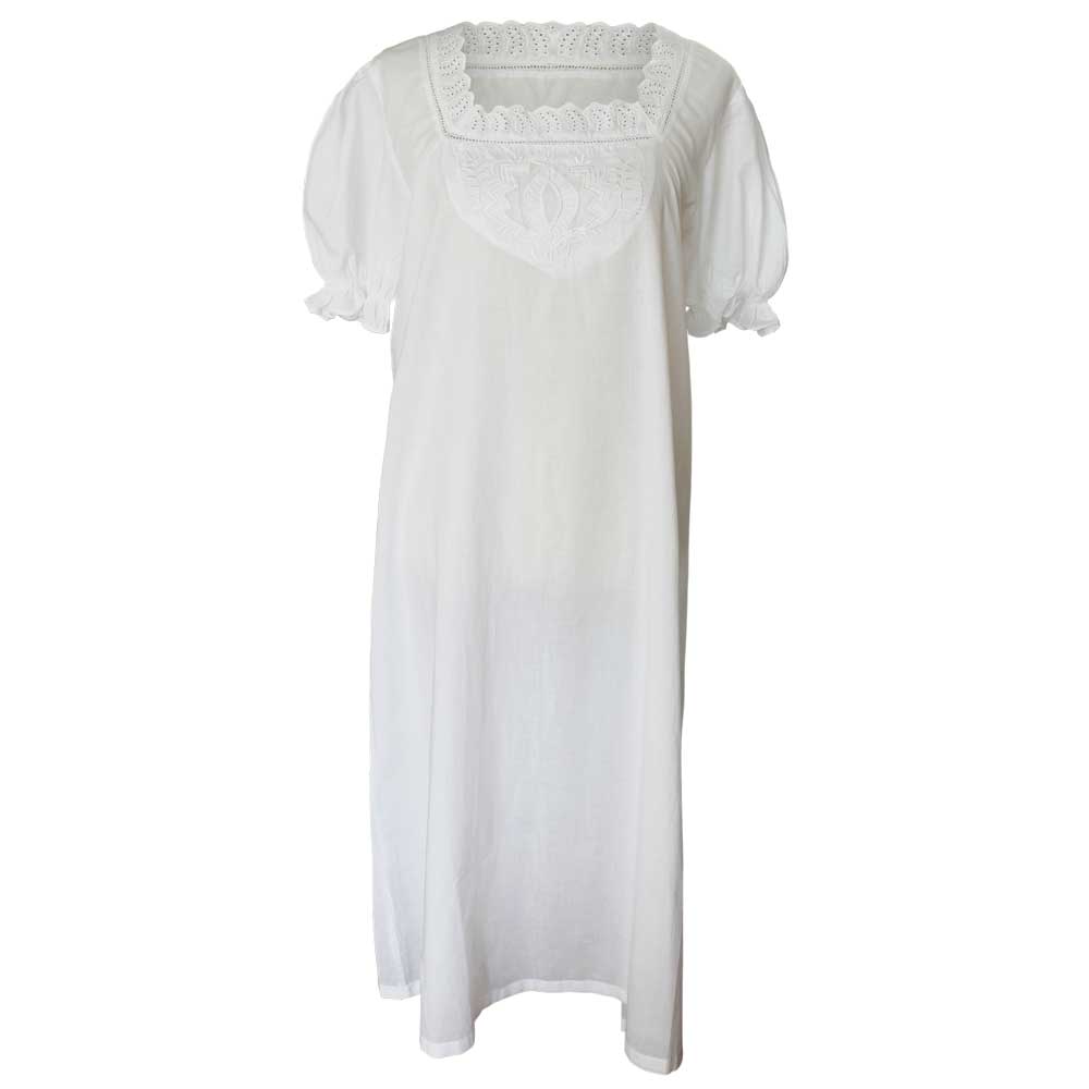 Audrey White Short Sleeve Embroidered Yolk Nightdress