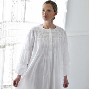Victoria Long Sleeve Nightdress With Cotton Ties On The Sleeves