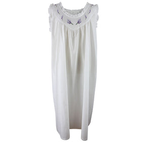 Sally, Frilled Sleeveless V Neck Lavender Embroidered Nightdress
