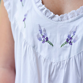 Sally, Frilled Sleeveless V Neck Lavender Embroidered Nightdress