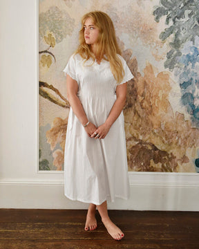 Ada, Short Sleeve Sweetheart Neck With Side Ties & Pin Tucking Cotton Nightdress