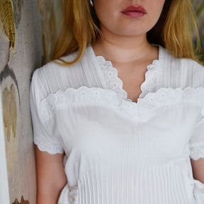 Ada, Short Sleeve Sweetheart Neck With Side Ties & Pin Tucking Cotton Nightdress