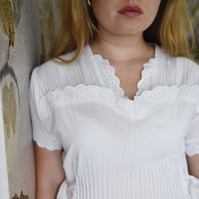 Ada, Short Sleeve Sweetheart Neck With Side Ties & Pin Tucking Cotton Nightdress